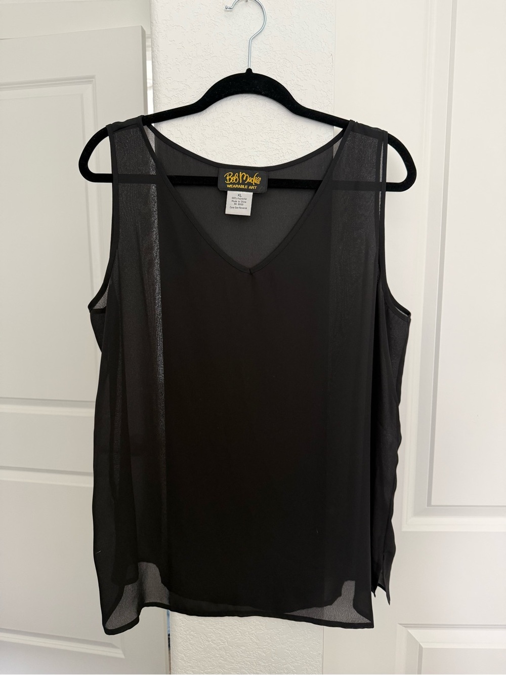 Vintage Bob Mackie Black Sheer V-Neck Sleeveless Top